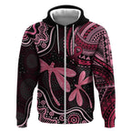 Australia Indigenous Mix Polynesian Zip Hoodie Pink Ribbon and Dragonflies - Aussie Hoodie