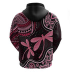 Australia Indigenous Mix Polynesian Zip Hoodie Pink Ribbon and Dragonflies - Aussie Hoodie
