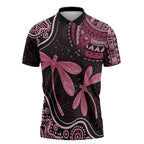 Australia Indigenous Mix Polynesian Zipper Polo Shirt Pink Ribbon and Dragonflies - Aussie Hoodie