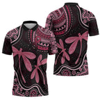 Australia Indigenous Mix Polynesian Zipper Polo Shirt Pink Ribbon and Dragonflies - Aussie Hoodie