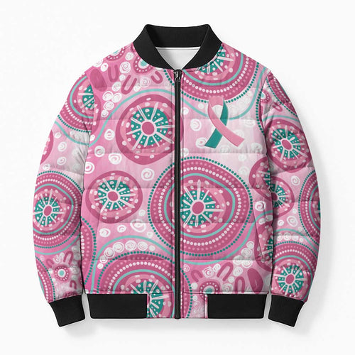 Hereditary Breast Cancer Awareness Australia Indigenous Bomber Puffer Jacket Previvor - Aussie Hoodie