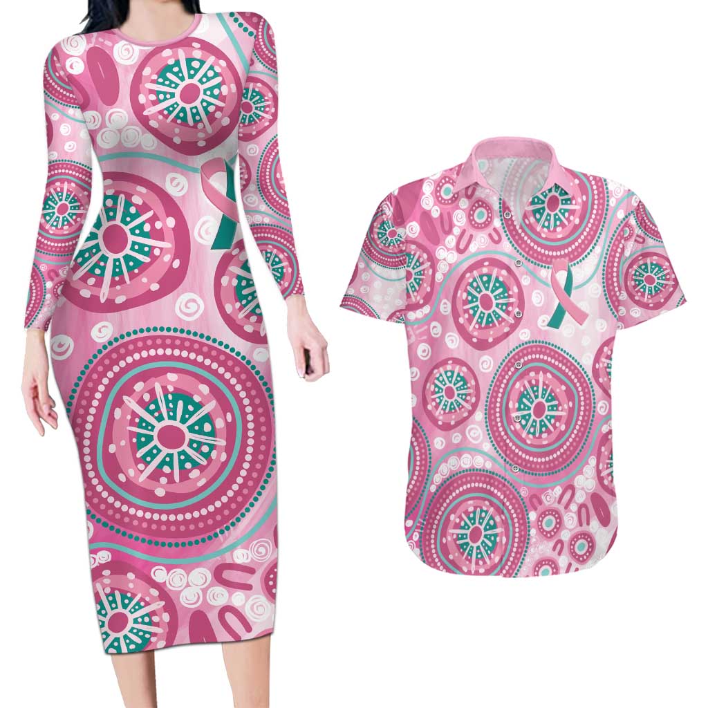 Hereditary Breast Cancer Awareness Australia Indigenous Couples Matching Long Sleeve Bodycon Dress and Hawaiian Shirt Previvor - Aussie Hoodie