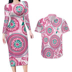 Hereditary Breast Cancer Awareness Australia Indigenous Couples Matching Long Sleeve Bodycon Dress and Hawaiian Shirt Previvor - Aussie Hoodie