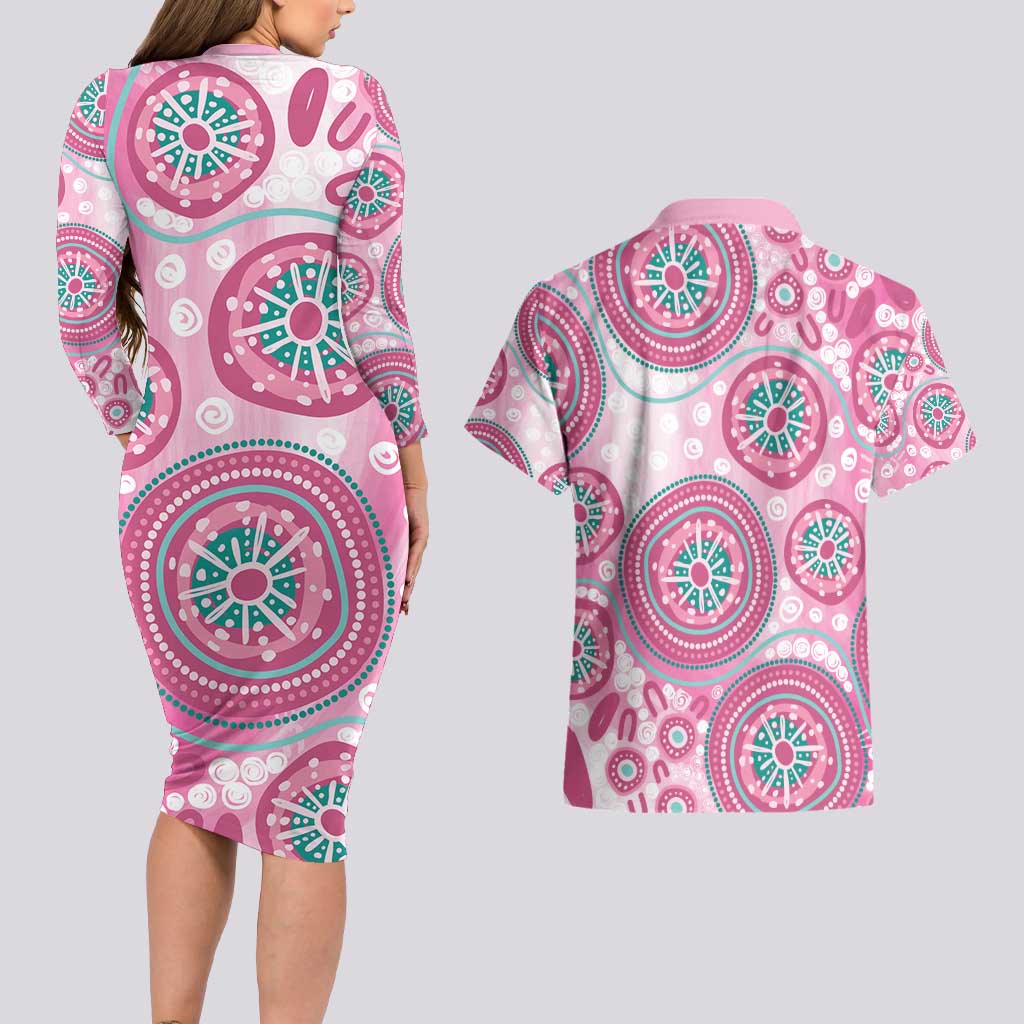 Hereditary Breast Cancer Awareness Australia Indigenous Couples Matching Long Sleeve Bodycon Dress and Hawaiian Shirt Previvor - Aussie Hoodie