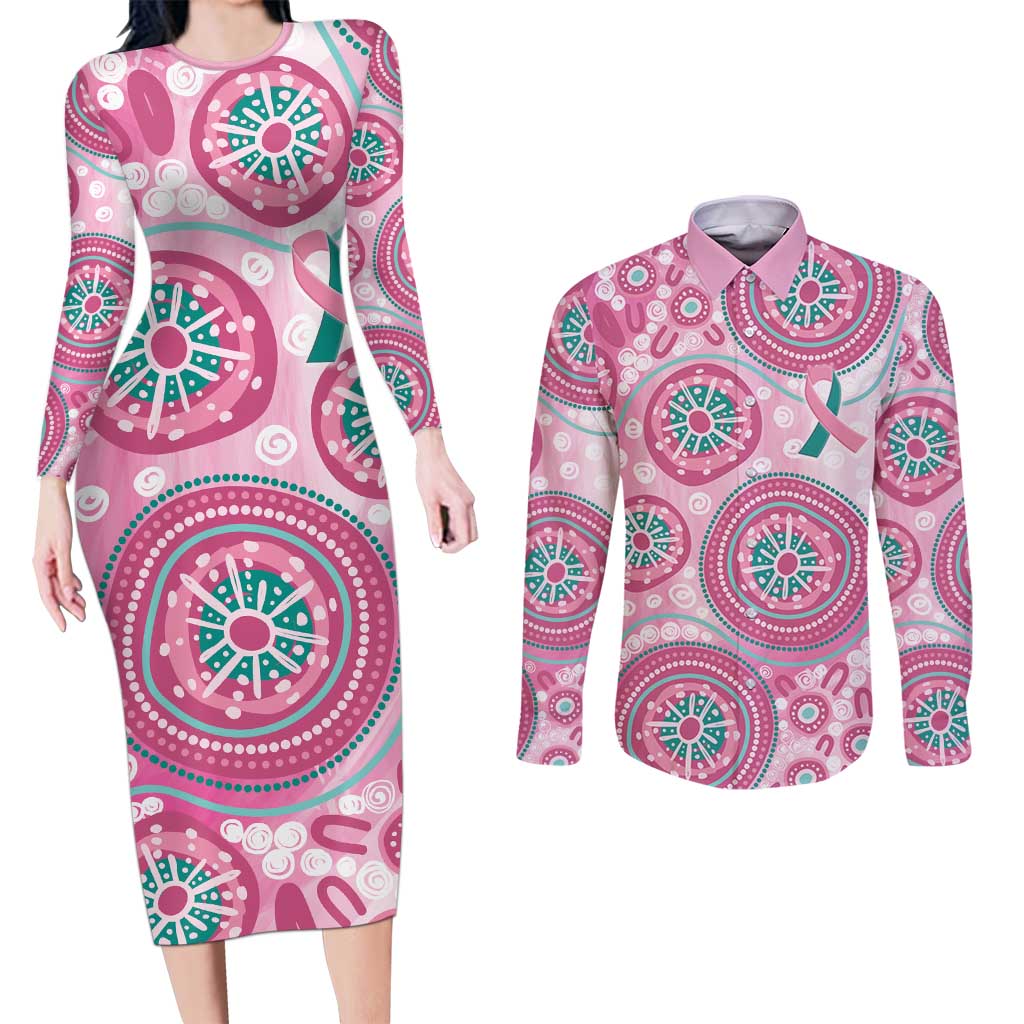 Hereditary Breast Cancer Awareness Australia Indigenous Couples Matching Long Sleeve Bodycon Dress and Long Sleeve Button Shirt Previvor - Aussie Hoodie