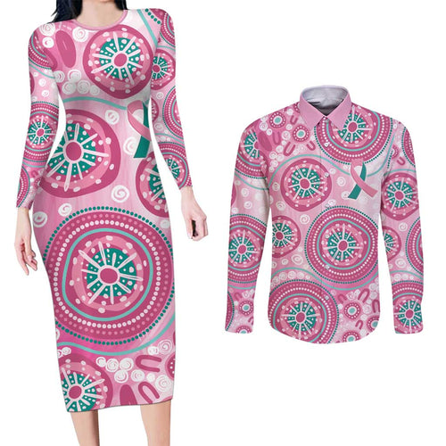 Hereditary Breast Cancer Awareness Australia Indigenous Couples Matching Long Sleeve Bodycon Dress and Long Sleeve Button Shirt Previvor - Aussie Hoodie