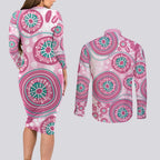 Hereditary Breast Cancer Awareness Australia Indigenous Couples Matching Long Sleeve Bodycon Dress and Long Sleeve Button Shirt Previvor - Aussie Hoodie