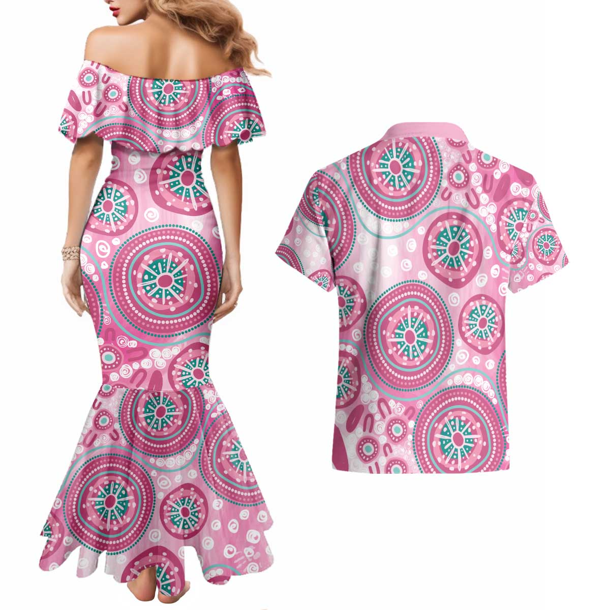 Hereditary Breast Cancer Awareness Australia Indigenous Couples Matching Mermaid Dress and Hawaiian Shirt Previvor - Aussie Hoodie