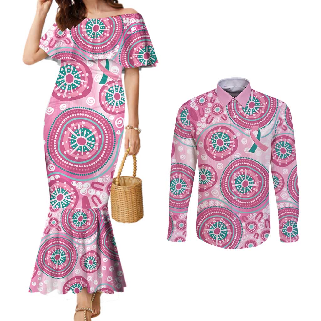 Hereditary Breast Cancer Awareness Australia Indigenous Couples Matching Mermaid Dress and Long Sleeve Button Shirt Previvor - Aussie Hoodie