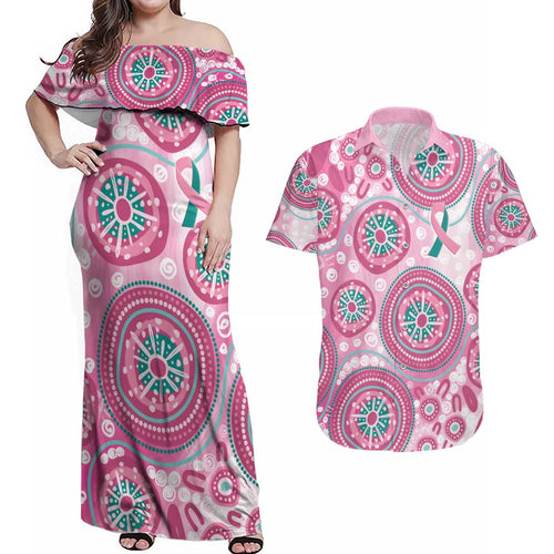Hereditary Breast Cancer Awareness Australia Indigenous Couples Matching Off Shoulder Maxi Dress and Hawaiian Shirt Previvor - Aussie Hoodie