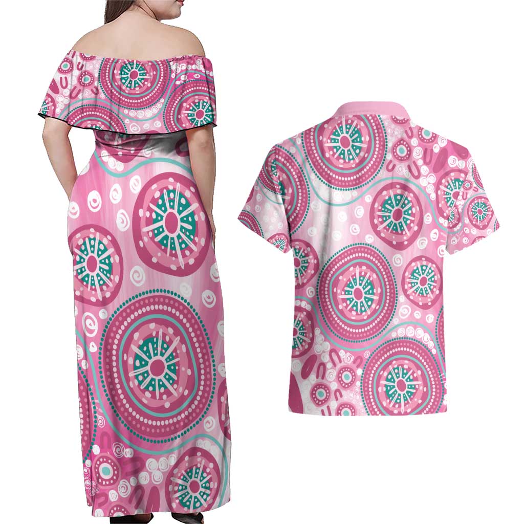 Hereditary Breast Cancer Awareness Australia Indigenous Couples Matching Off Shoulder Maxi Dress and Hawaiian Shirt Previvor - Aussie Hoodie