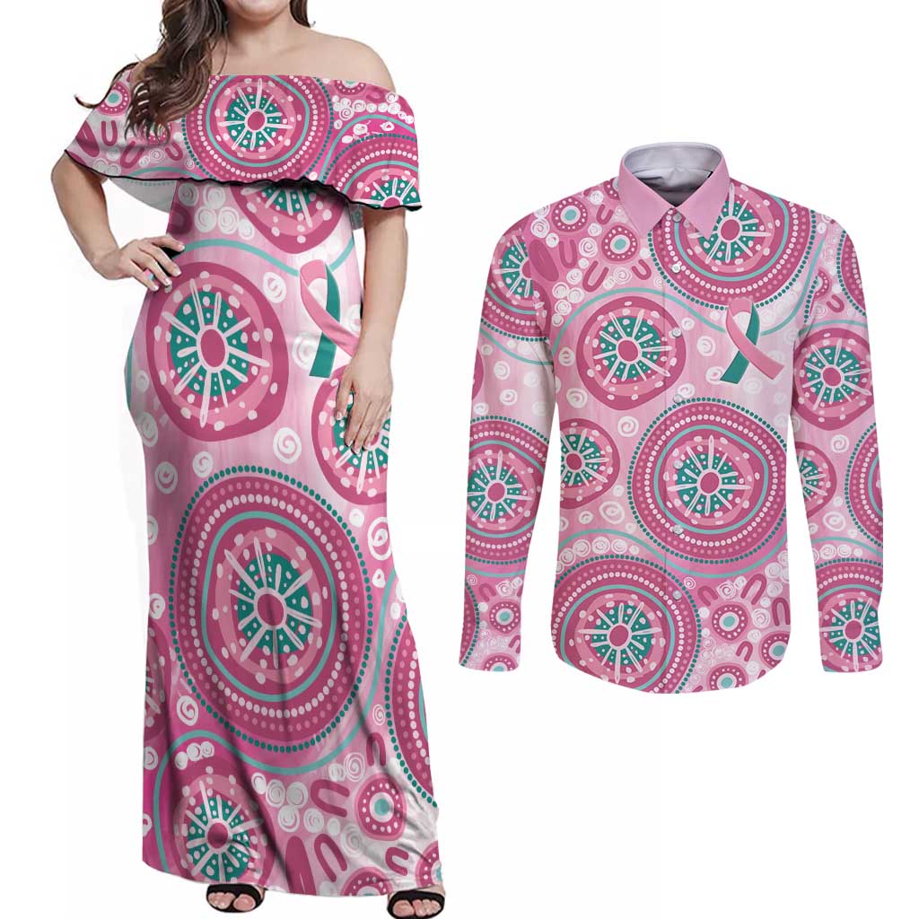 Hereditary Breast Cancer Awareness Australia Indigenous Couples Matching Off Shoulder Maxi Dress and Long Sleeve Button Shirt Previvor - Aussie Hoodie
