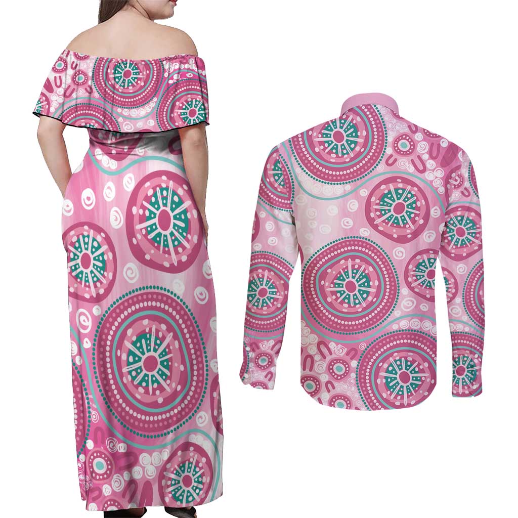 Hereditary Breast Cancer Awareness Australia Indigenous Couples Matching Off Shoulder Maxi Dress and Long Sleeve Button Shirt Previvor - Aussie Hoodie