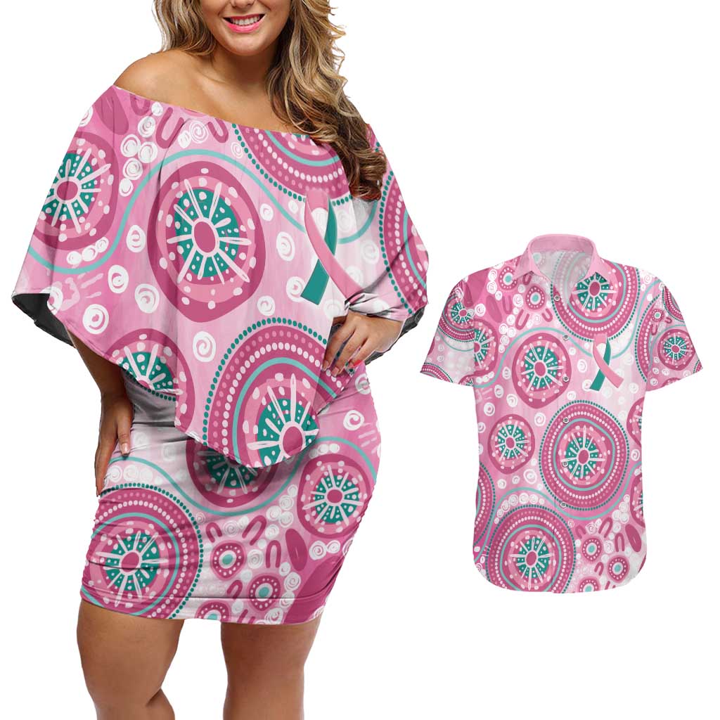 Hereditary Breast Cancer Awareness Australia Indigenous Couples Matching Off Shoulder Short Dress and Hawaiian Shirt Previvor - Aussie Hoodie