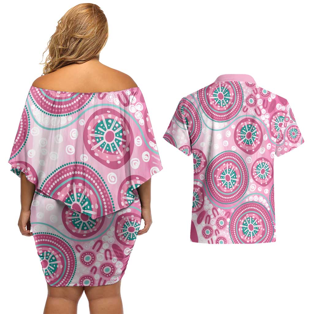 Hereditary Breast Cancer Awareness Australia Indigenous Couples Matching Off Shoulder Short Dress and Hawaiian Shirt Previvor - Aussie Hoodie