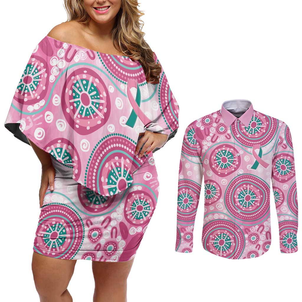 Hereditary Breast Cancer Awareness Australia Indigenous Couples Matching Off Shoulder Short Dress and Long Sleeve Button Shirt Previvor - Aussie Hoodie