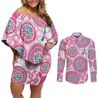 Hereditary Breast Cancer Awareness Australia Indigenous Couples Matching Off Shoulder Short Dress and Long Sleeve Button Shirt Previvor - Aussie Hoodie