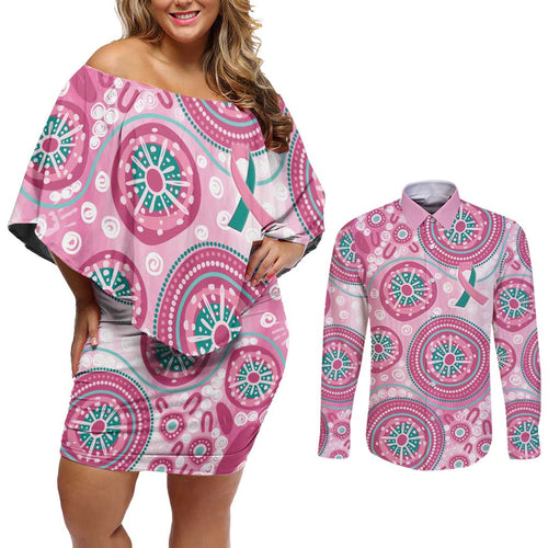 Hereditary Breast Cancer Awareness Australia Indigenous Couples Matching Off Shoulder Short Dress and Long Sleeve Button Shirt Previvor - Aussie Hoodie