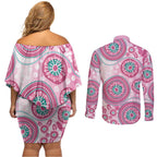 Hereditary Breast Cancer Awareness Australia Indigenous Couples Matching Off Shoulder Short Dress and Long Sleeve Button Shirt Previvor - Aussie Hoodie