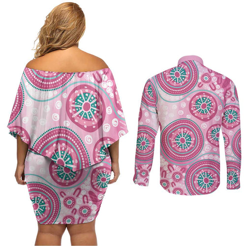 Hereditary Breast Cancer Awareness Australia Indigenous Couples Matching Off Shoulder Short Dress and Long Sleeve Button Shirt Previvor - Aussie Hoodie