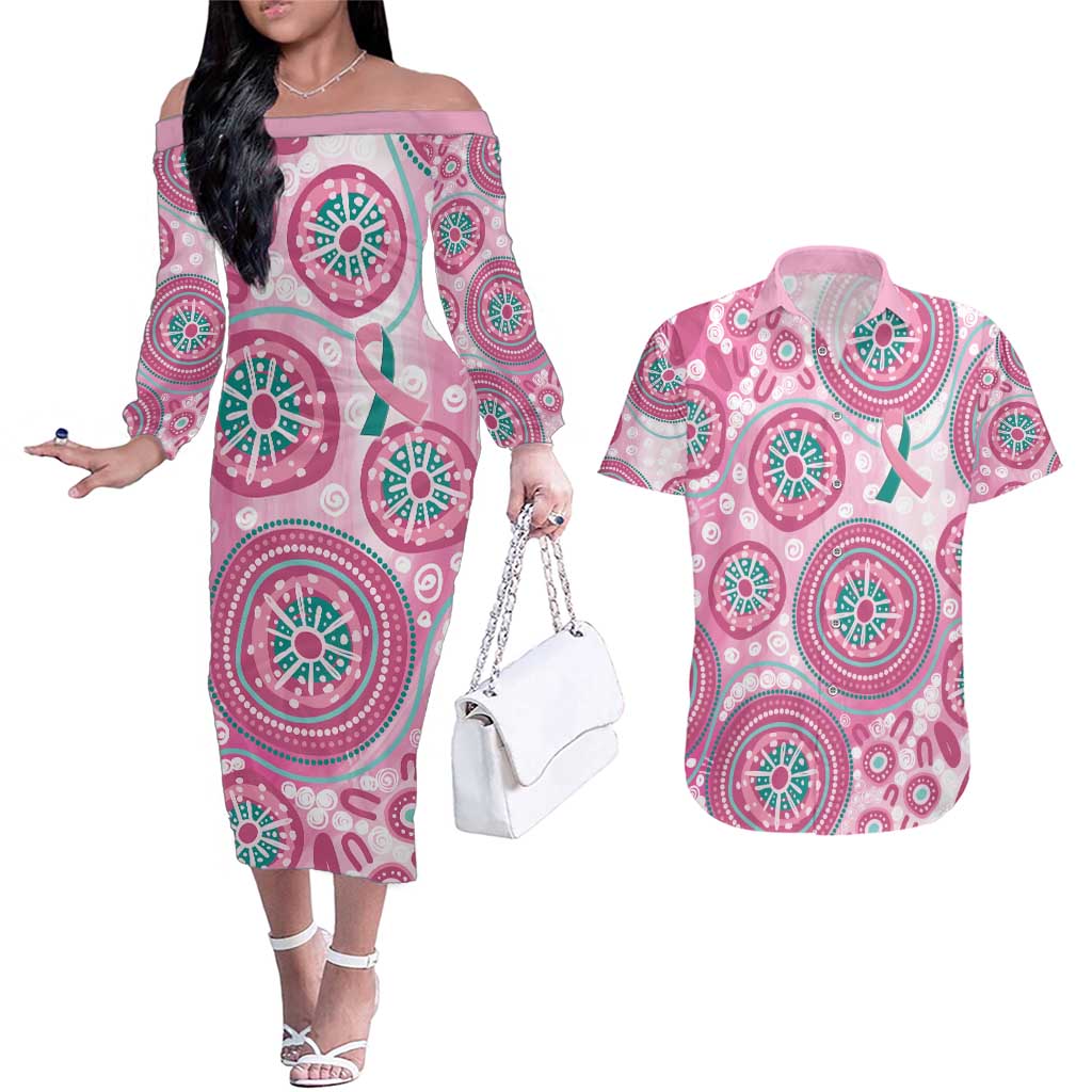 Hereditary Breast Cancer Awareness Australia Indigenous Couples Matching Off The Shoulder Long Sleeve Dress and Hawaiian Shirt Previvor - Aussie Hoodie