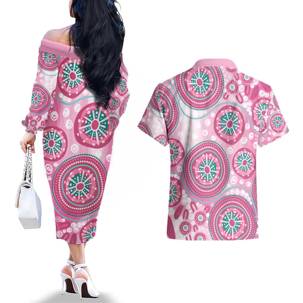 Hereditary Breast Cancer Awareness Australia Indigenous Couples Matching Off The Shoulder Long Sleeve Dress and Hawaiian Shirt Previvor - Aussie Hoodie