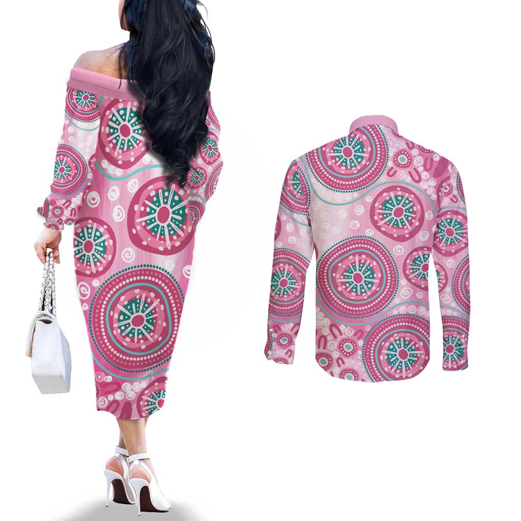 Hereditary Breast Cancer Awareness Australia Indigenous Couples Matching Off The Shoulder Long Sleeve Dress and Long Sleeve Button Shirt Previvor - Aussie Hoodie