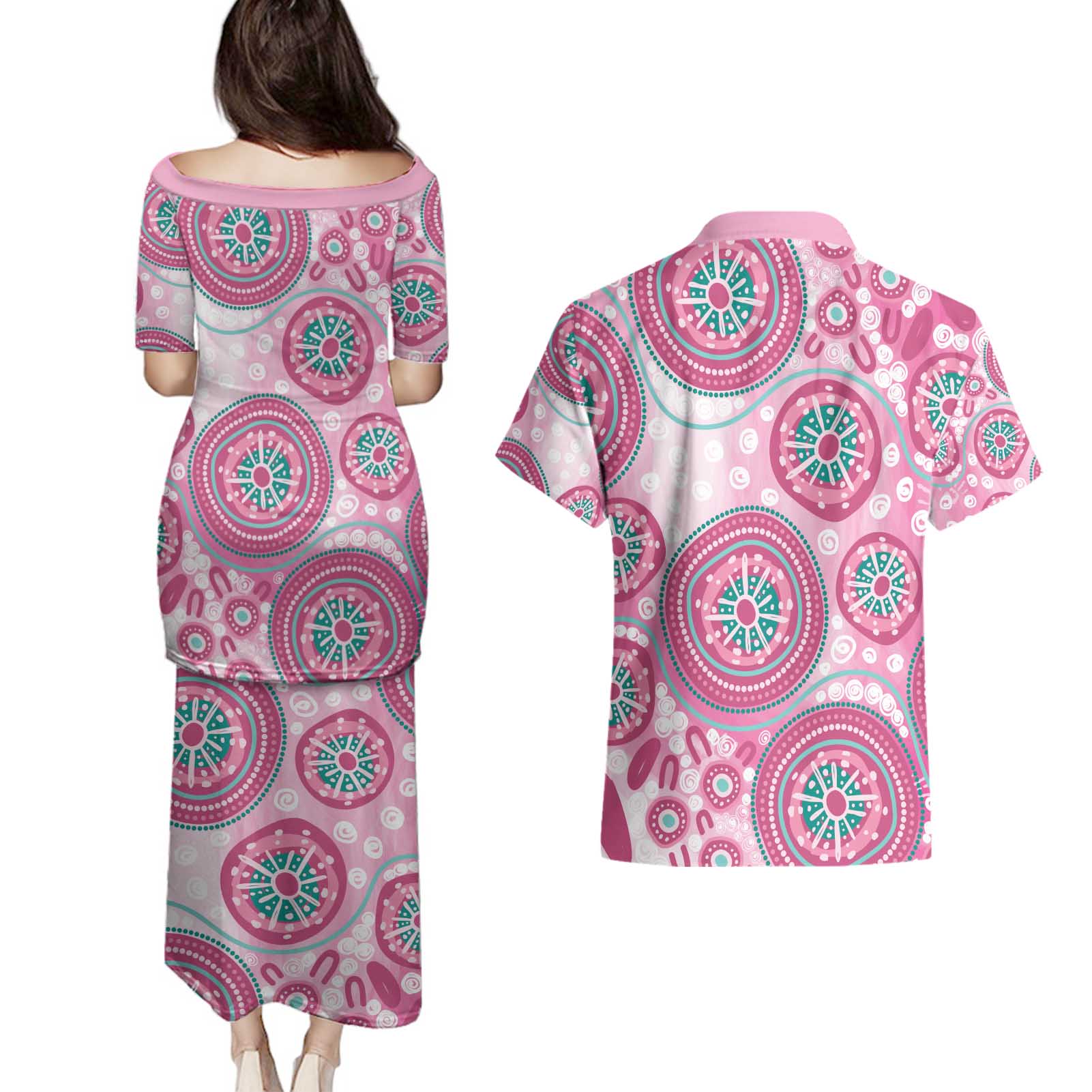 Hereditary Breast Cancer Awareness Australia Indigenous Couples Matching Puletasi and Hawaiian Shirt Previvor - Aussie Hoodie