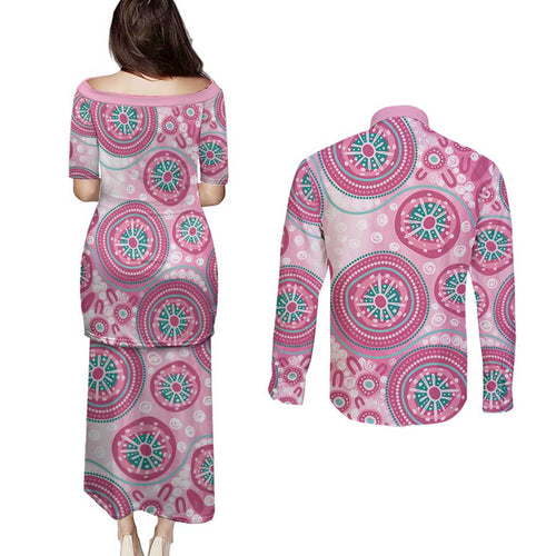 Hereditary Breast Cancer Awareness Australia Indigenous Couples Matching Puletasi and Long Sleeve Button Shirt Previvor - Aussie Hoodie