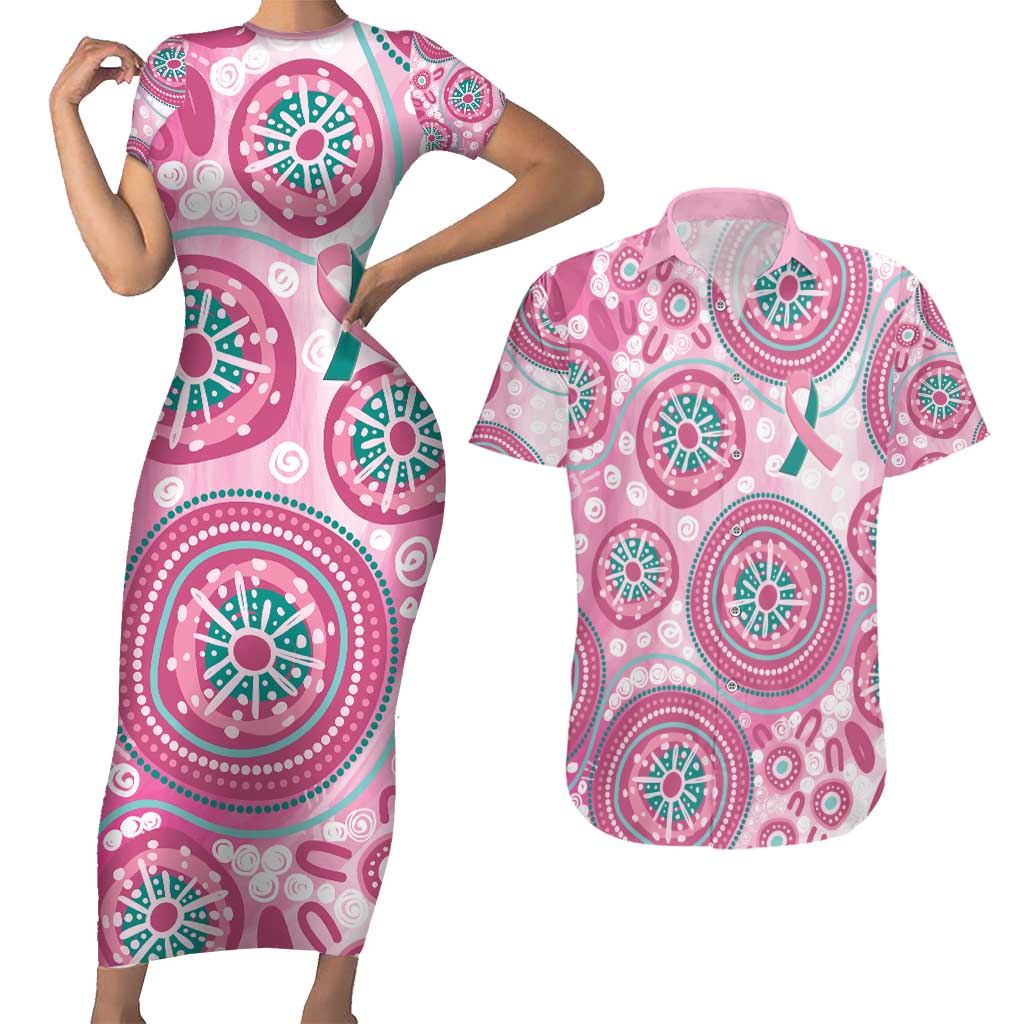 Hereditary Breast Cancer Awareness Australia Indigenous Couples Matching Short Sleeve Bodycon Dress and Hawaiian Shirt Previvor - Aussie Hoodie
