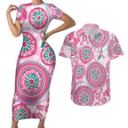 Hereditary Breast Cancer Awareness Australia Indigenous Couples Matching Short Sleeve Bodycon Dress and Hawaiian Shirt Previvor - Aussie Hoodie