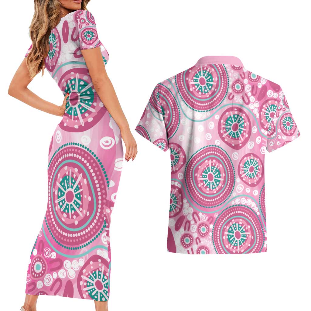 Hereditary Breast Cancer Awareness Australia Indigenous Couples Matching Short Sleeve Bodycon Dress and Hawaiian Shirt Previvor - Aussie Hoodie