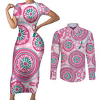 Hereditary Breast Cancer Awareness Australia Indigenous Couples Matching Short Sleeve Bodycon Dress and Long Sleeve Button Shirt Previvor - Aussie Hoodie
