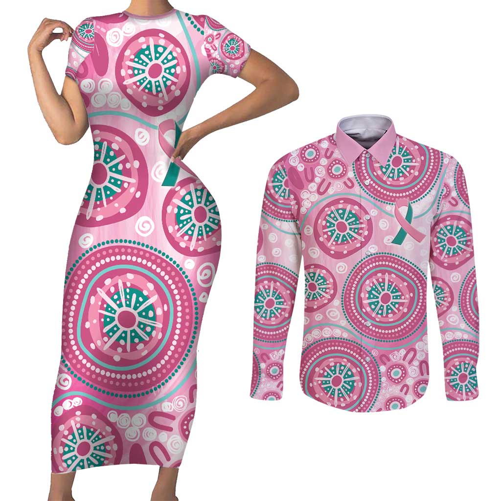 Hereditary Breast Cancer Awareness Australia Indigenous Couples Matching Short Sleeve Bodycon Dress and Long Sleeve Button Shirt Previvor - Aussie Hoodie