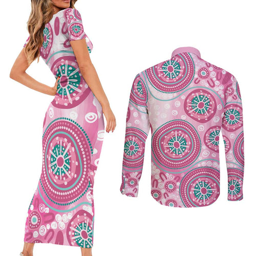 Hereditary Breast Cancer Awareness Australia Indigenous Couples Matching Short Sleeve Bodycon Dress and Long Sleeve Button Shirt Previvor - Aussie Hoodie