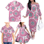 Hereditary Breast Cancer Awareness Australia Indigenous Family Matching Off The Shoulder Long Sleeve Dress and Hawaiian Shirt Previvor - Aussie Hoodie
