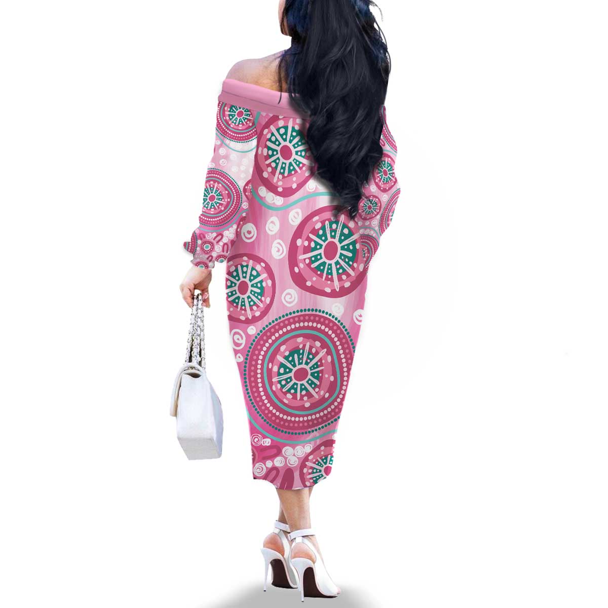 Hereditary Breast Cancer Awareness Australia Indigenous Family Matching Off The Shoulder Long Sleeve Dress and Hawaiian Shirt Previvor - Aussie Hoodie