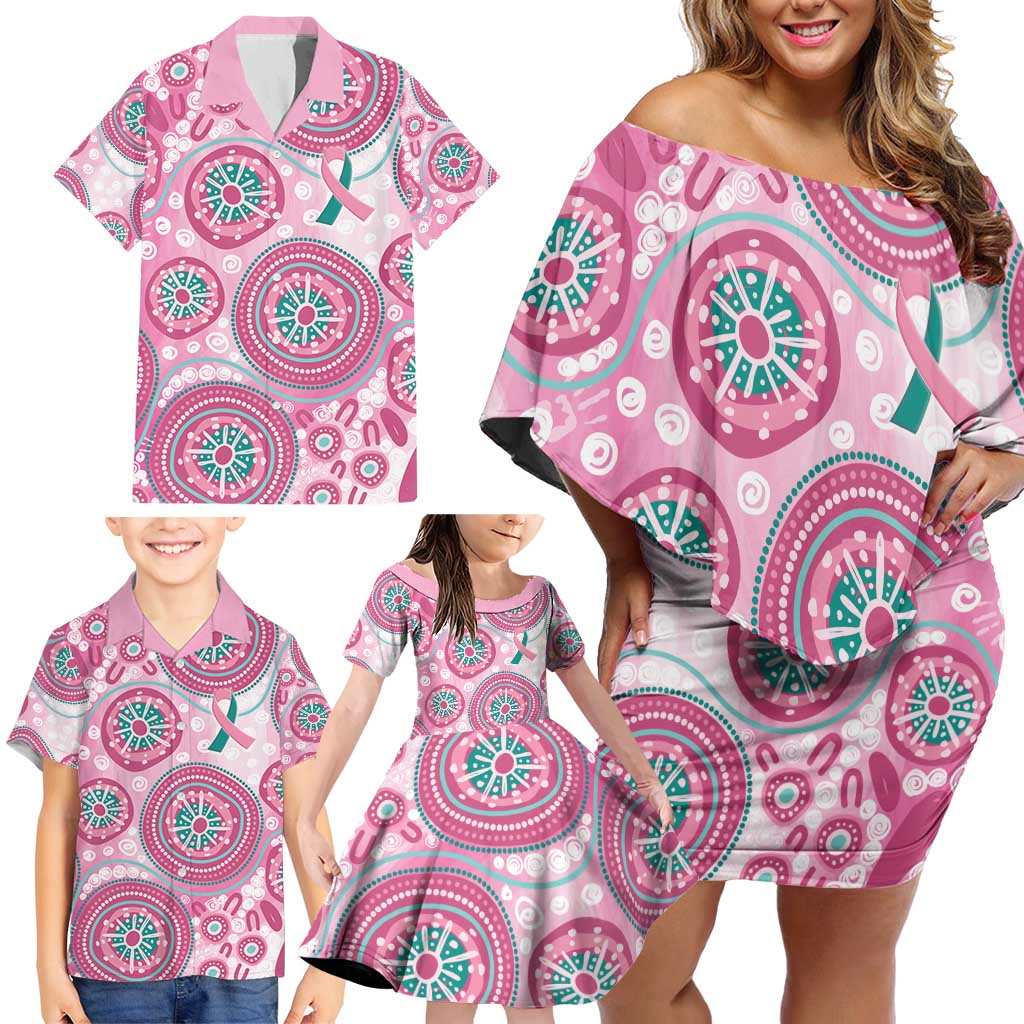 Hereditary Breast Cancer Awareness Australia Indigenous Family Matching Off Shoulder Short Dress and Hawaiian Shirt Previvor - Aussie Hoodie