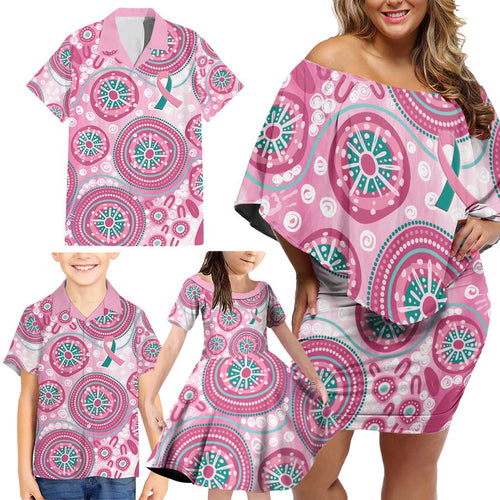 Hereditary Breast Cancer Awareness Australia Indigenous Family Matching Off Shoulder Short Dress and Hawaiian Shirt Previvor - Aussie Hoodie