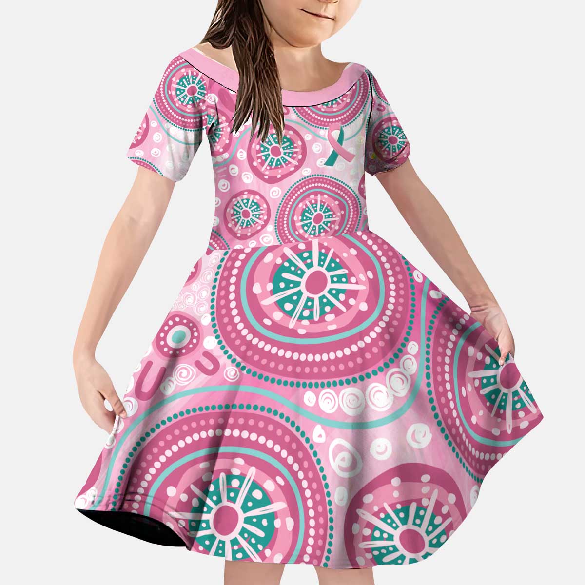 Hereditary Breast Cancer Awareness Australia Indigenous Kid Short Sleeve Dress Previvor - Aussie Hoodie