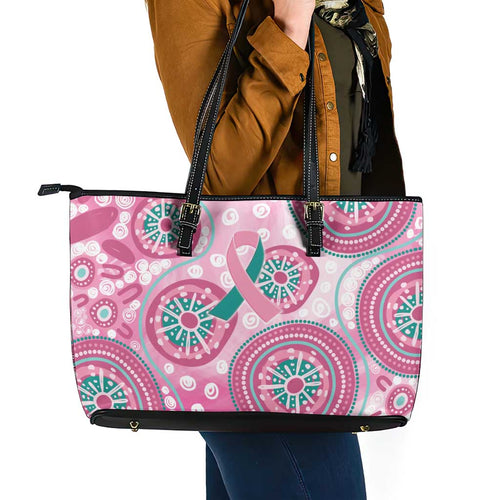 Hereditary Breast Cancer Awareness Australia Indigenous Leather Tote Bag Previvor - Aussie Hoodie
