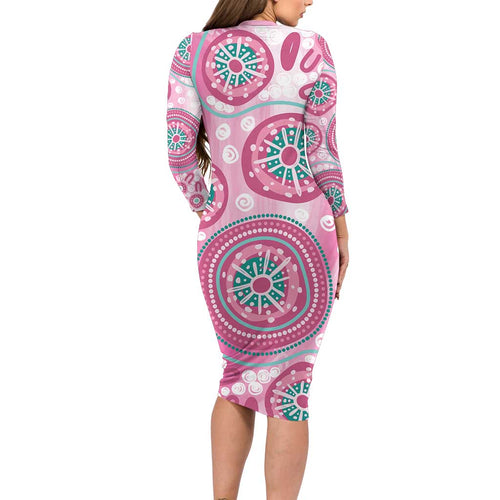 Hereditary Breast Cancer Awareness Australia Indigenous Long Sleeve Bodycon Dress Previvor - Aussie Hoodie