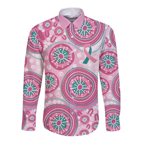 Hereditary Breast Cancer Awareness Australia Indigenous Long Sleeve Button Shirt Previvor - Aussie Hoodie