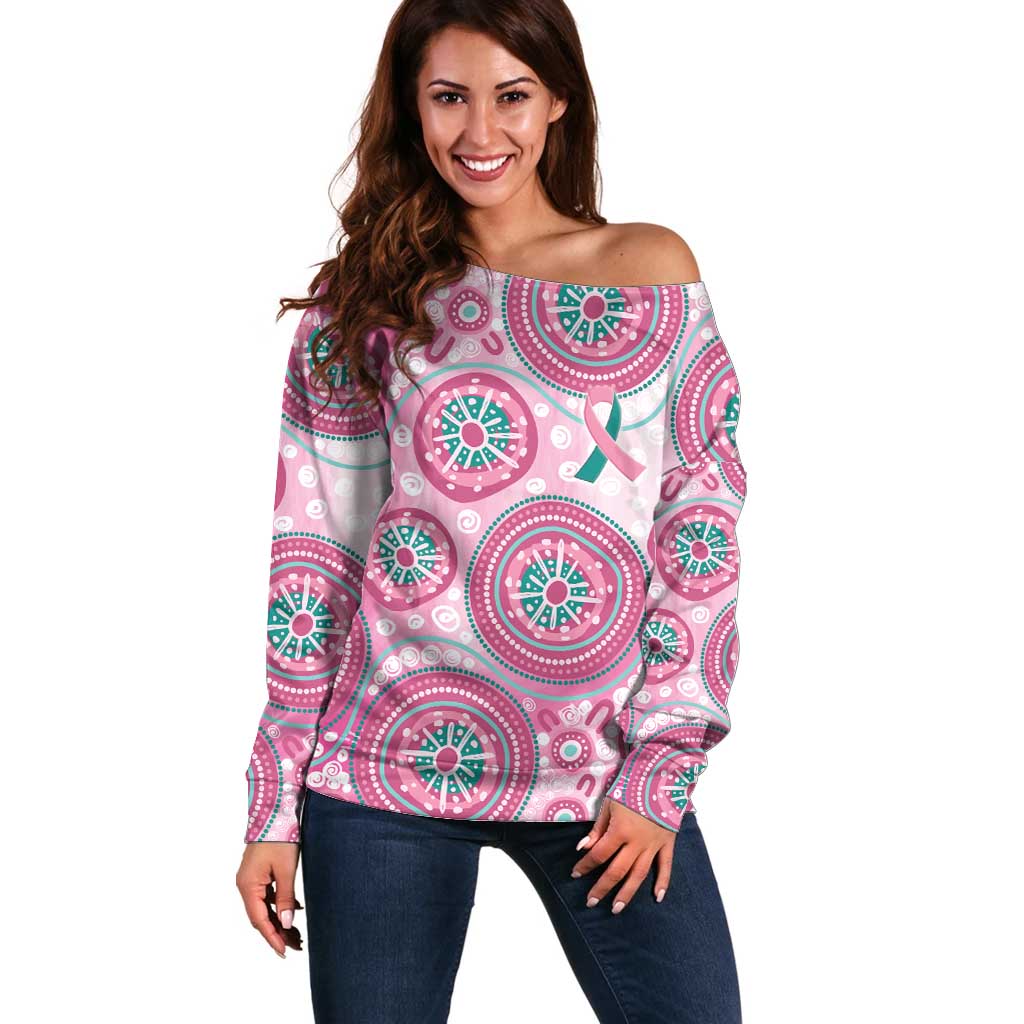 Hereditary Breast Cancer Awareness Australia Indigenous Off Shoulder Sweater Previvor - Aussie Hoodie