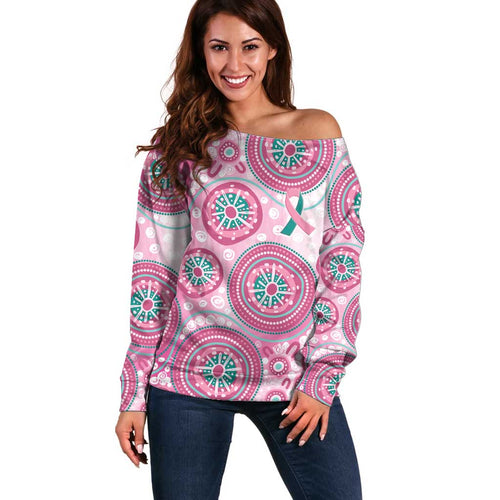 Hereditary Breast Cancer Awareness Australia Indigenous Off Shoulder Sweater Previvor - Aussie Hoodie