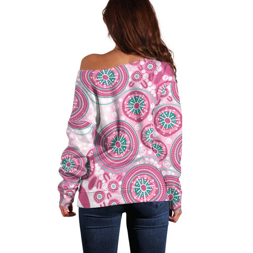 Hereditary Breast Cancer Awareness Australia Indigenous Off Shoulder Sweater Previvor - Aussie Hoodie