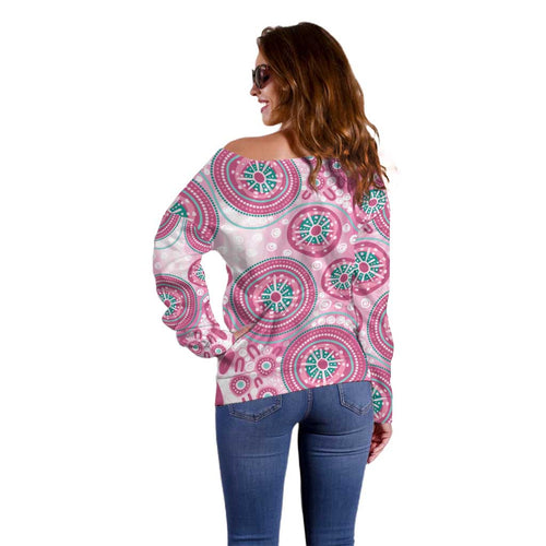 Hereditary Breast Cancer Awareness Australia Indigenous Off Shoulder Sweater Previvor - Aussie Hoodie