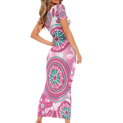 Hereditary Breast Cancer Awareness Australia Indigenous Short Sleeve Bodycon Dress Previvor - Aussie Hoodie