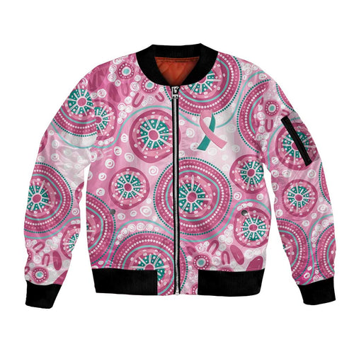 Hereditary Breast Cancer Awareness Australia Indigenous Sleeve Zip Bomber Jacket Previvor - Aussie Hoodie