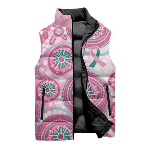 Hereditary Breast Cancer Awareness Australia Indigenous Sleeveless Puffer Jacket Previvor - Aussie Hoodie